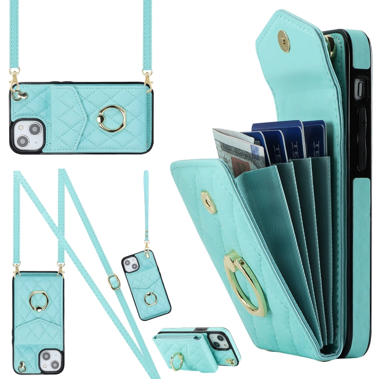 Rhombic Texture Card Bag Phone Case with Long Lanyard, For iPhone 13, For iPhone 12 / 12 Pro, For iPhone 12 Pro Max