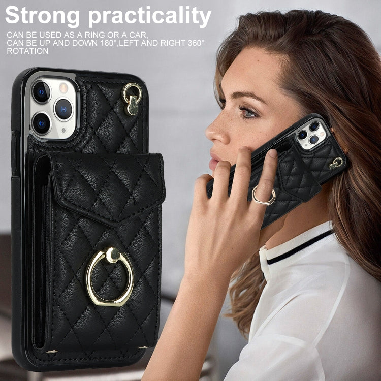 Rhombic Texture Card Bag Phone Case with Long Lanyard, For iPhone 11 Pro Max, For iPhone 11, For iPhone 11 Pro