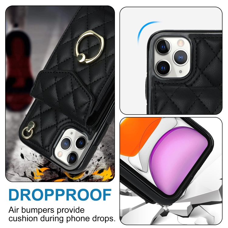 Rhombic Texture Card Bag Phone Case with Long Lanyard, For iPhone 11 Pro Max, For iPhone 11, For iPhone 11 Pro