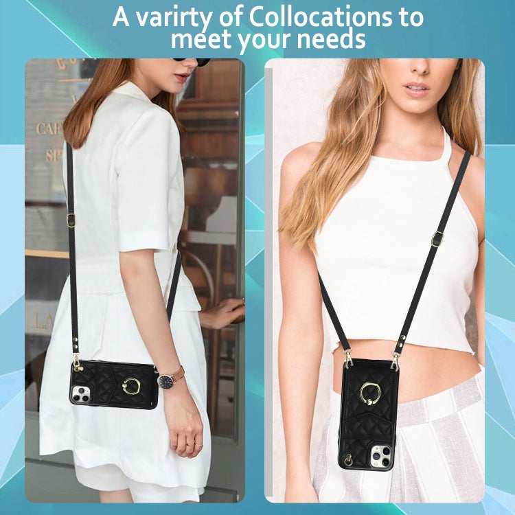 Rhombic Texture Card Bag Phone Case with Long Lanyard, For iPhone 11 Pro Max, For iPhone 11, For iPhone 11 Pro