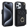 Rhombic Texture Card Bag Phone Case with Long Lanyard, For iPhone 15 Pro, For iPhone 15 Plus, For iPhone 15