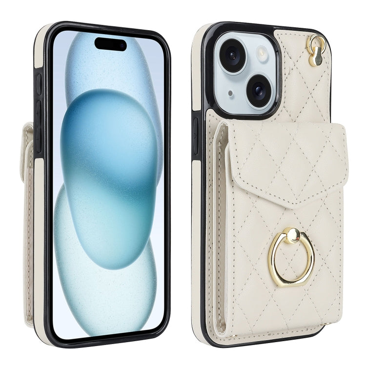 Rhombic Texture Card Bag Phone Case with Long Lanyard, For iPhone 15 Pro, For iPhone 15 Plus, For iPhone 15