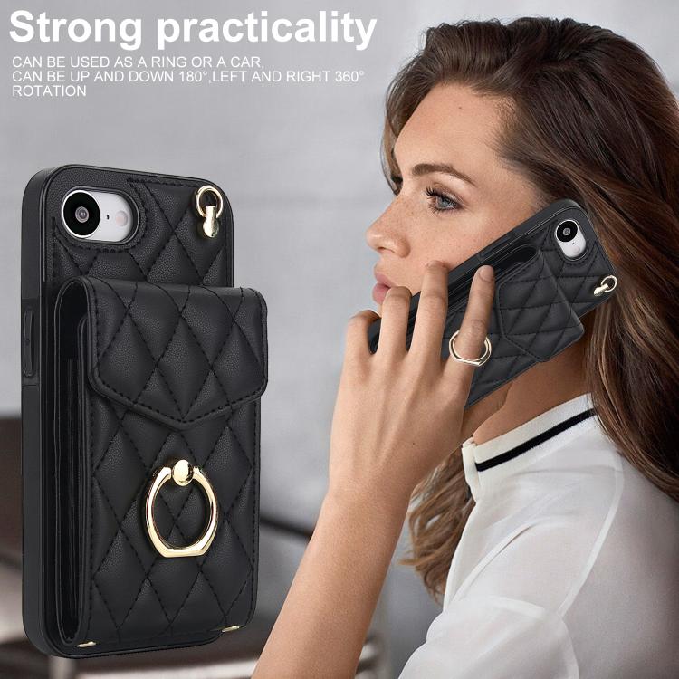Rhombic Texture Card Bag Phone Case with Long Lanyard, For iPhone 17e / 16e, For iPhone 17 Pro Max, For iPhone 17 Pro