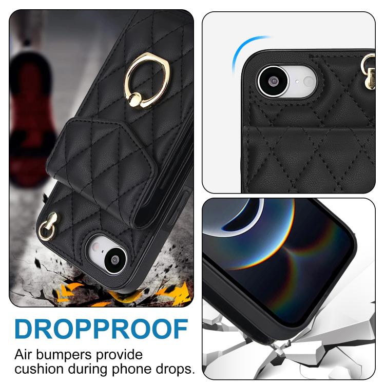 Rhombic Texture Card Bag Phone Case with Long Lanyard, For iPhone 17e / 16e, For iPhone 17 Pro Max, For iPhone 17 Pro
