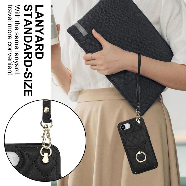 Rhombic Texture Card Bag Phone Case with Long Lanyard, For iPhone 17e / 16e, For iPhone 17 Pro Max, For iPhone 17 Pro