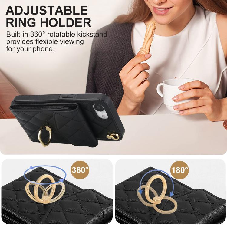 Rhombic Texture Card Bag Phone Case with Long Lanyard, For iPhone 17e / 16e, For iPhone 17 Pro Max, For iPhone 17 Pro
