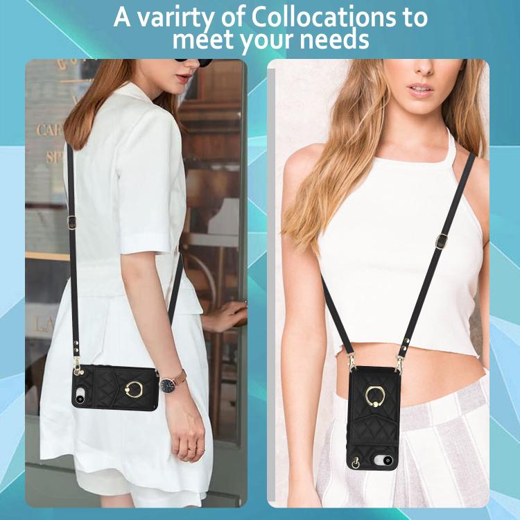 Rhombic Texture Card Bag Phone Case with Long Lanyard, For iPhone 17e / 16e, For iPhone 17 Pro Max, For iPhone 17 Pro