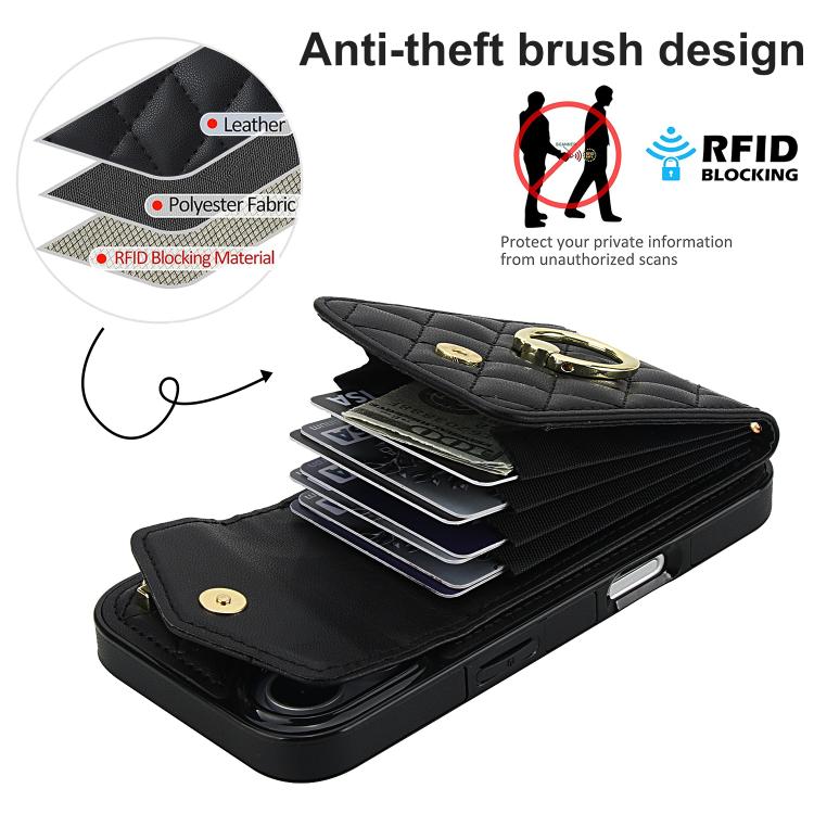 Rhombic Texture Card Bag Phone Case with Long Lanyard, For iPhone 17, For iPhone Air, For iPhone 15 Pro Max
