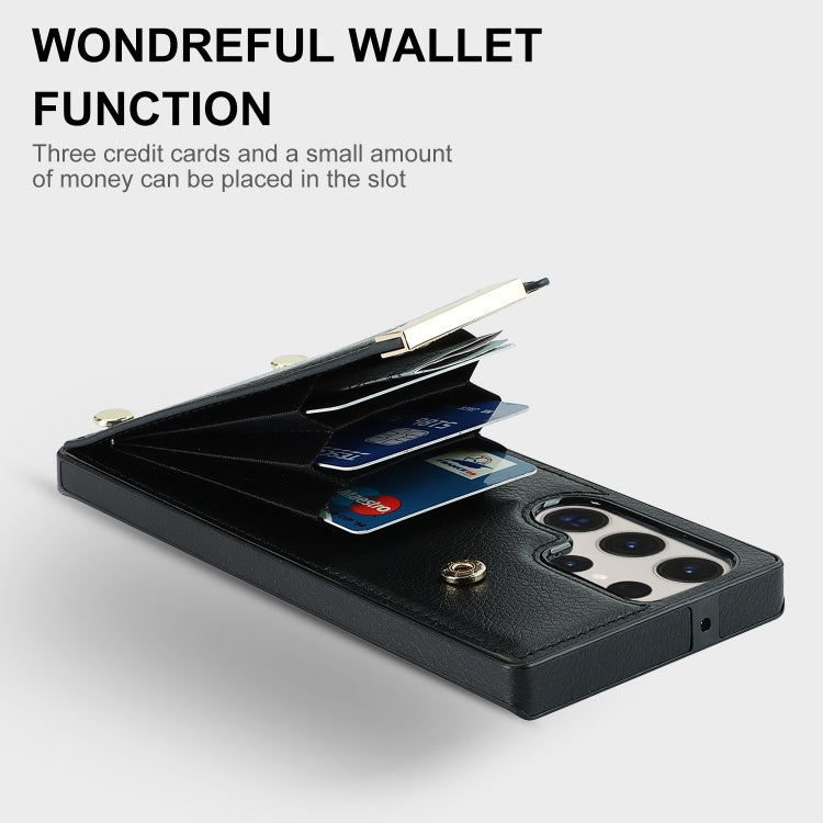 For Samsung Galaxy S23 Ultra 5G Metal Buckle Card Slots Phone Case(Black)
