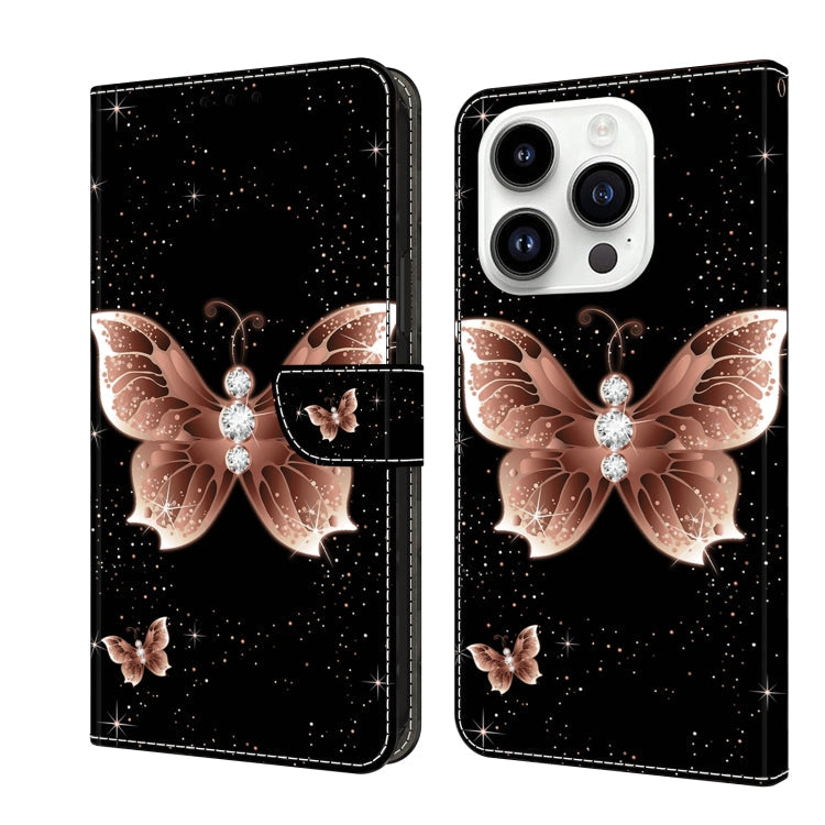 For iPhone 15 Pro Crystal 3D Shockproof Protective Leather Phone Case(Pink Diamond Butterfly)