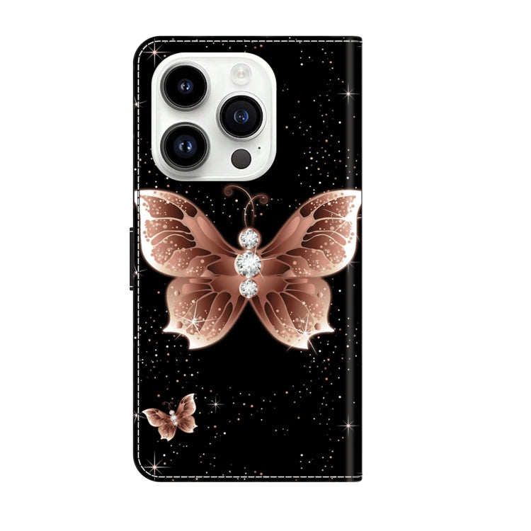 For iPhone 15 Pro Crystal 3D Shockproof Protective Leather Phone Case(Pink Diamond Butterfly)