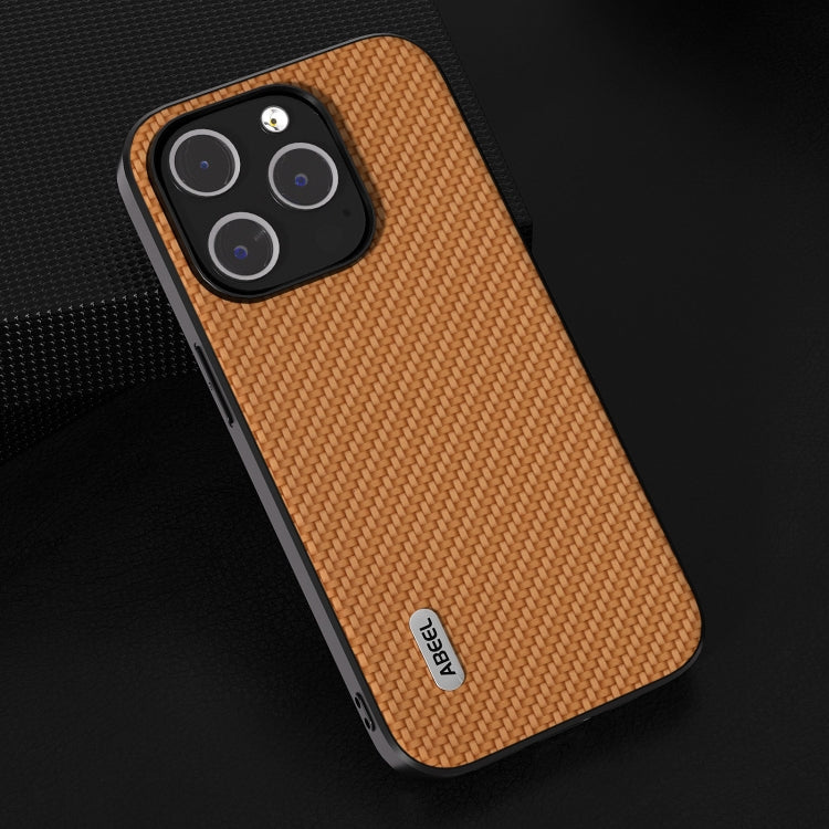 For iPhone 15 Pro Max ABEEL Carbon Fiber Texture Protective Phone Case(Light Brown)