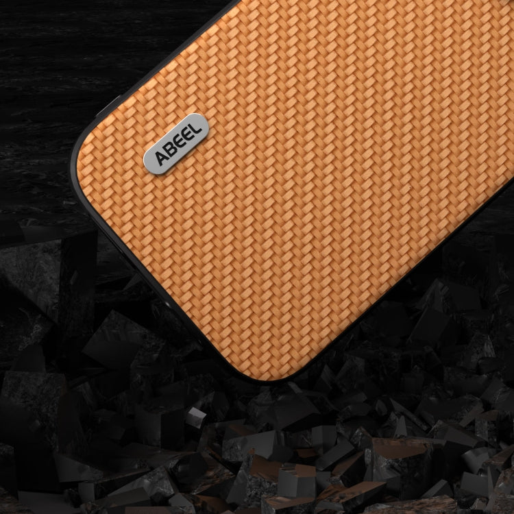 For iPhone 15 Pro Max ABEEL Carbon Fiber Texture Protective Phone Case(Light Brown)