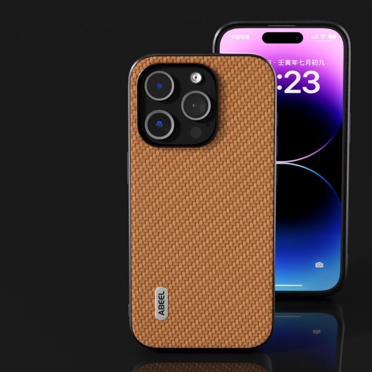 For iPhone 15 Pro Max ABEEL Carbon Fiber Texture Protective Phone Case(Light Brown)