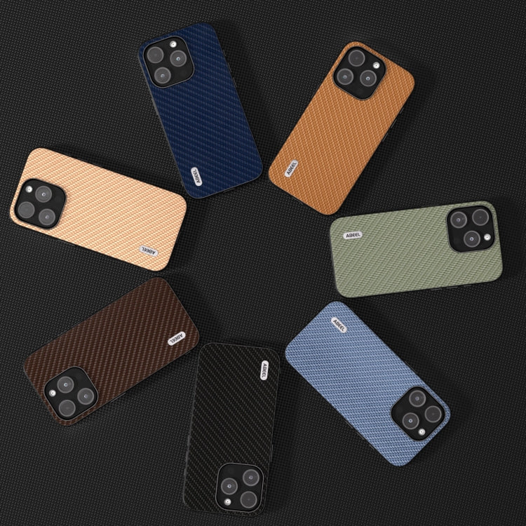 For iPhone 15 Pro Max ABEEL Carbon Fiber Texture Protective Phone Case(Light Brown)