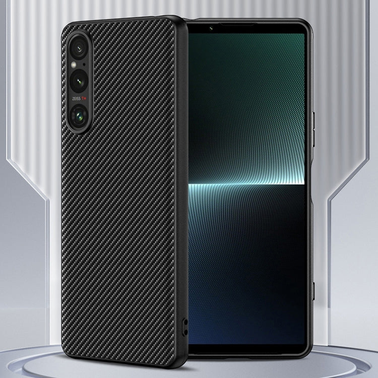 For Sony Xperia 1 V Ultra-thin Carbon Fiber Texture Printing Phone Case(Gold)