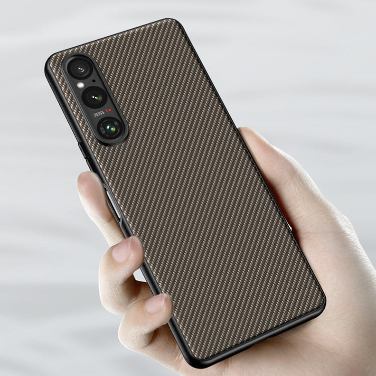 For Sony Xperia 1 V Ultra-thin Carbon Fiber Texture Printing Phone Case(Gold)