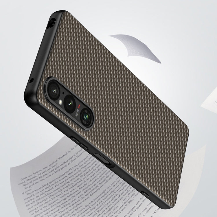 For Sony Xperia 1 V Ultra-thin Carbon Fiber Texture Printing Phone Case(Gold)