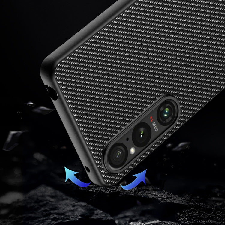 For Sony Xperia 1 V Ultra-thin Carbon Fiber Texture Printing Phone Case(Gold)