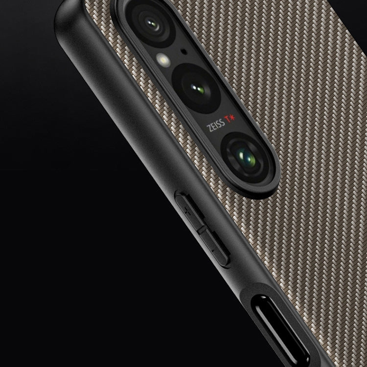 For Sony Xperia 1 V Ultra-thin Carbon Fiber Texture Printing Phone Case(Gold)