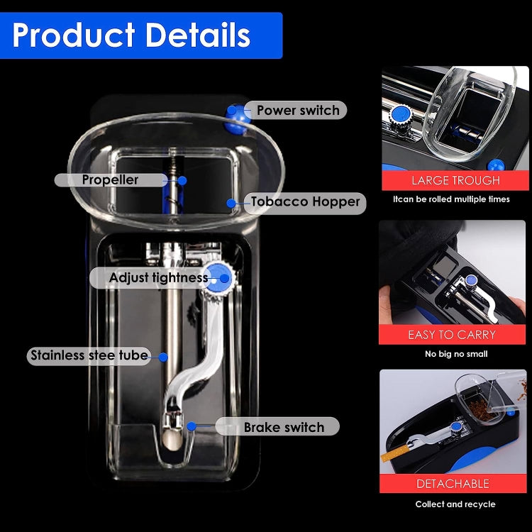 Automatic Electric Cigarette Rolling Machine Cigarette Injector Maker, Diameter: 6.5mm, Power Plug:EU Plug(Blue)