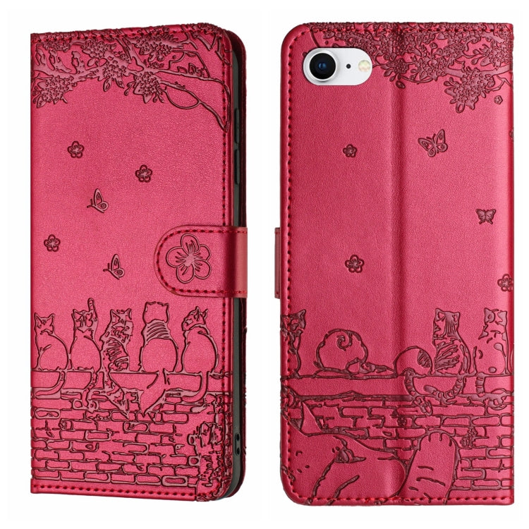 Cat Embossing Pattern Leather Phone Case with Lanyard, For iPhone 16e / 17e, For iPhone 17 Pro Max, For iPhone 17 Pro, For iPhone 17
