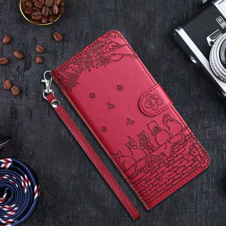 Cat Embossing Pattern Leather Phone Case with Lanyard, For iPhone 16e / 17e, For iPhone 17 Pro Max, For iPhone 17 Pro, For iPhone 17