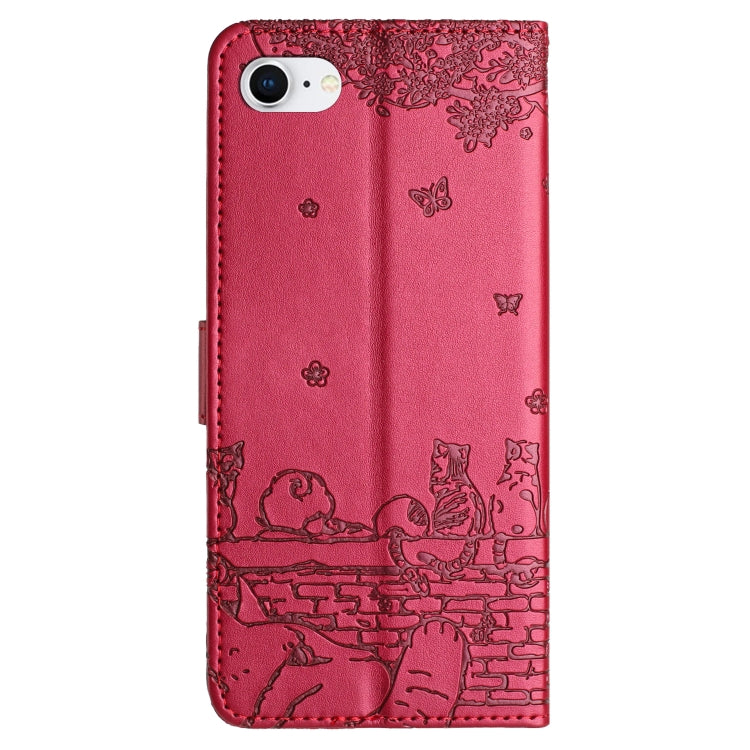 Cat Embossing Pattern Leather Phone Case with Lanyard, For iPhone 16e / 17e, For iPhone 17 Pro Max, For iPhone 17 Pro, For iPhone 17