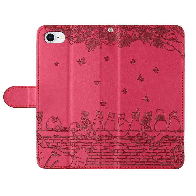 Cat Embossing Pattern Leather Phone Case with Lanyard, For iPhone 16e / 17e, For iPhone 17 Pro Max, For iPhone 17 Pro, For iPhone 17