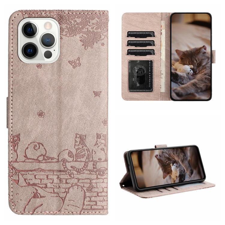 Cat Embossing Pattern Leather Phone Case with Lanyard, For iPhone Air, For iPhone 16 Pro Max, For iPhone 16 Pro, For iPhone 16 Plus