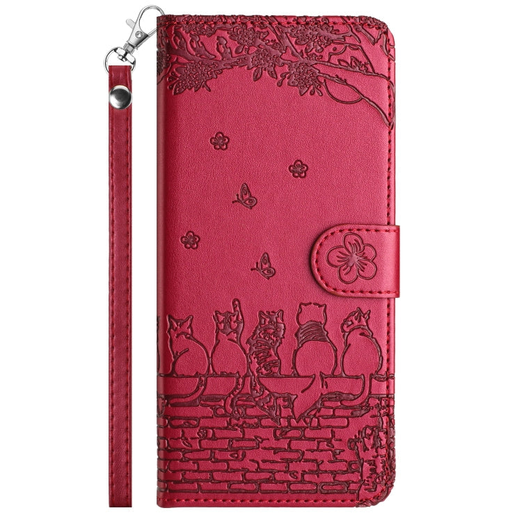 Cat Embossing Pattern Leather Phone Case with Lanyard, For iPhone 16, For iPhone 15 Pro Max, For iPhone 15 Pro, For iPhone 15 Plus