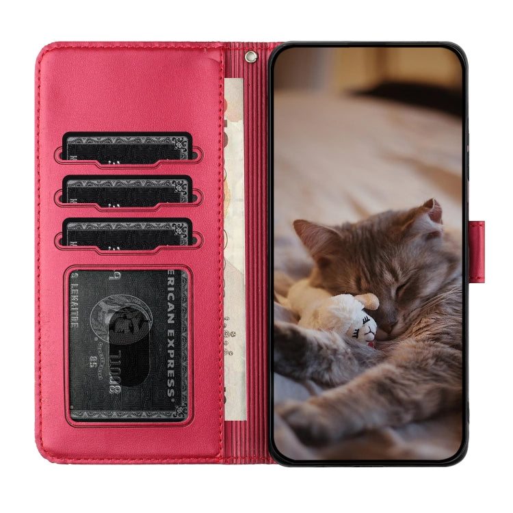 Cat Embossing Pattern Leather Phone Case with Lanyard, For iPhone 16, For iPhone 15 Pro Max, For iPhone 15 Pro, For iPhone 15 Plus