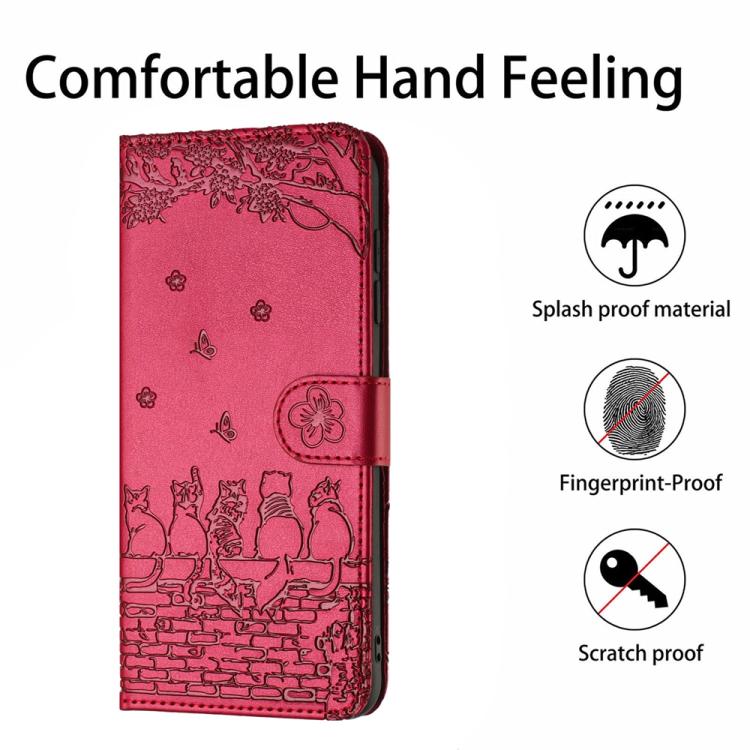 Cat Embossing Pattern Leather Phone Case with Lanyard, For iPhone Air, For iPhone 16 Pro Max, For iPhone 16 Pro, For iPhone 16 Plus