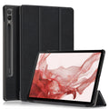For Samsung Galaxy Tab S9+ Custer Pure Color 3-Fold Holder Smart Leather Tablet Case(Black)