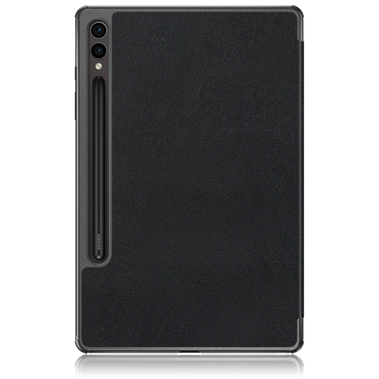 For Samsung Galaxy Tab S9+ Custer Pure Color 3-Fold Holder Smart Leather Tablet Case(Black)