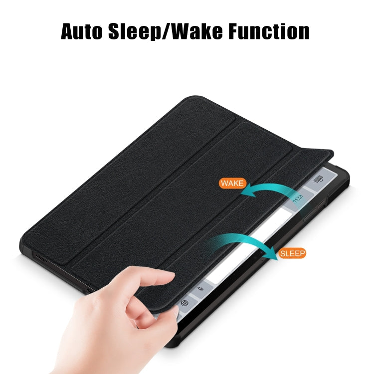 For Samsung Galaxy Tab S9+ Custer Pure Color 3-Fold Holder Smart Leather Tablet Case(Black)