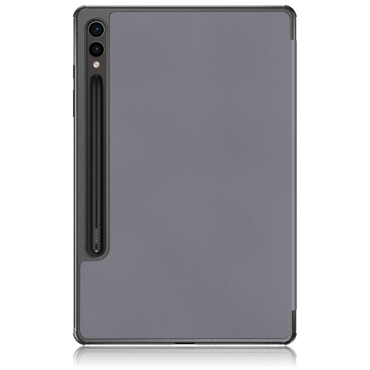 For Samsung Galaxy Tab S9+ Custer Pure Color 3-Fold Holder Smart Leather Tablet Case(Grey)