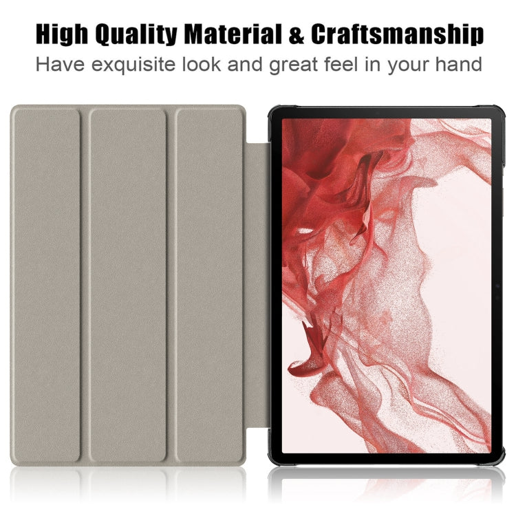 For Samsung Galaxy Tab S9+ Custer Pure Color 3-Fold Holder Smart Leather Tablet Case(Grey)