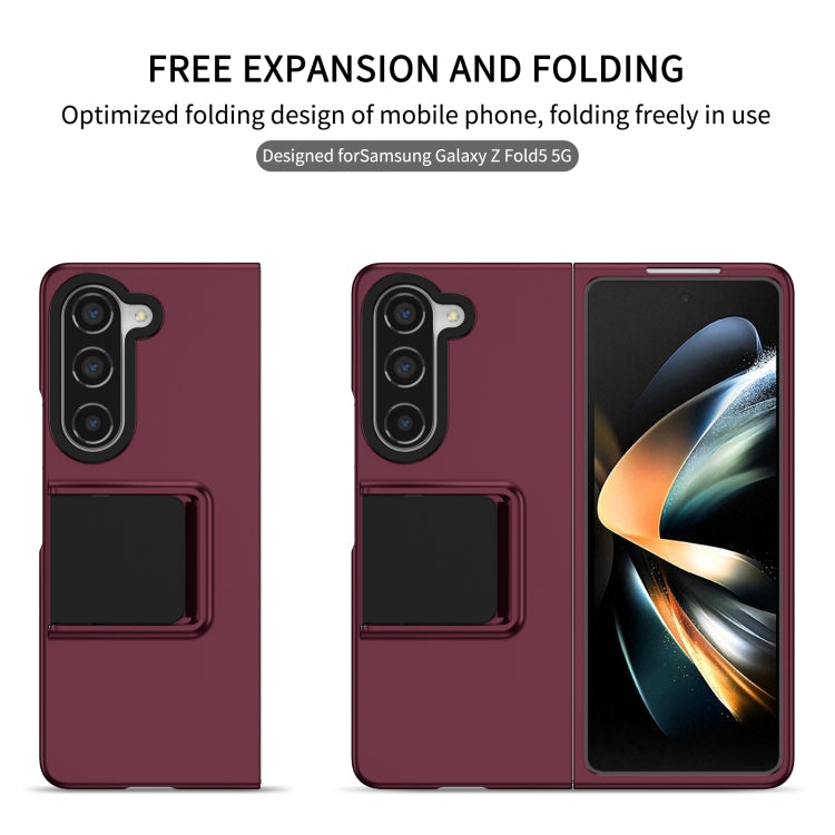 For Samsung Galaxy Z Fold5 Three-dimensional Folding Holder PC Phone Case(Wine Red)