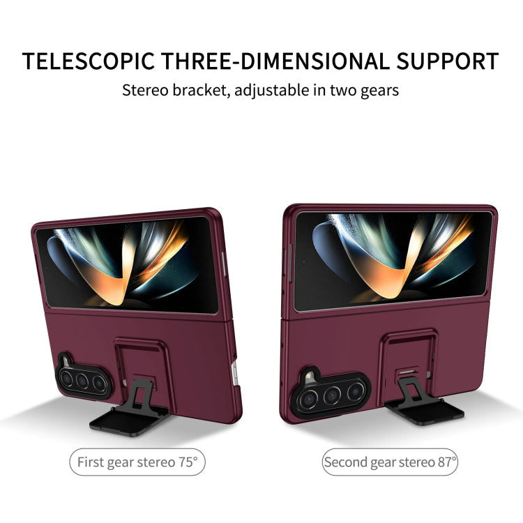 For Samsung Galaxy Z Fold5 Three-dimensional Folding Holder PC Phone Case(Wine Red)
