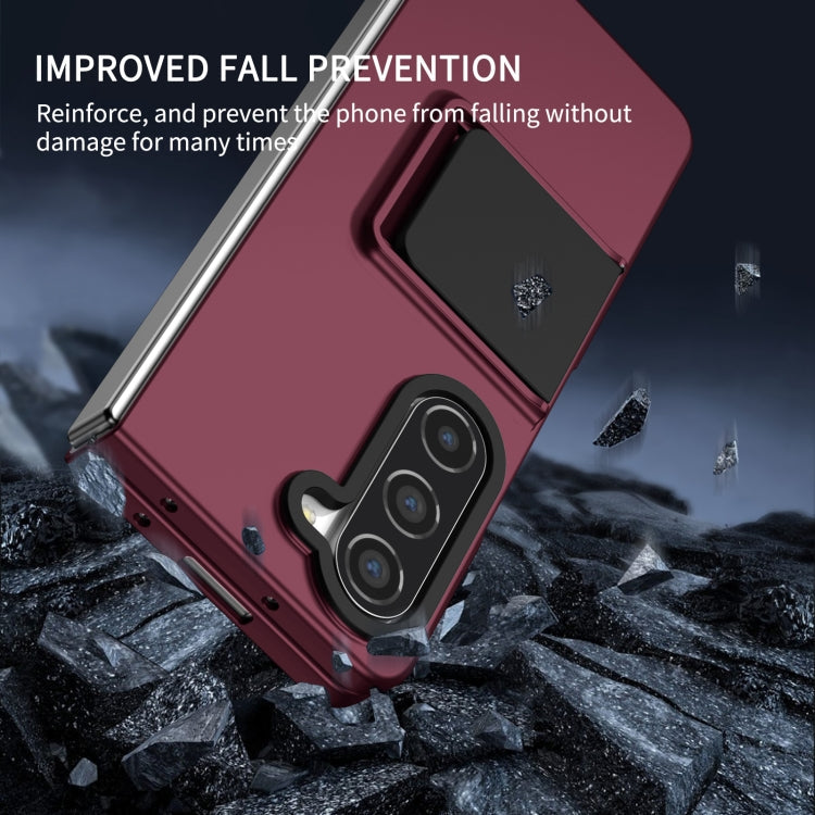For Samsung Galaxy Z Fold5 Three-dimensional Folding Holder PC Phone Case(Wine Red)