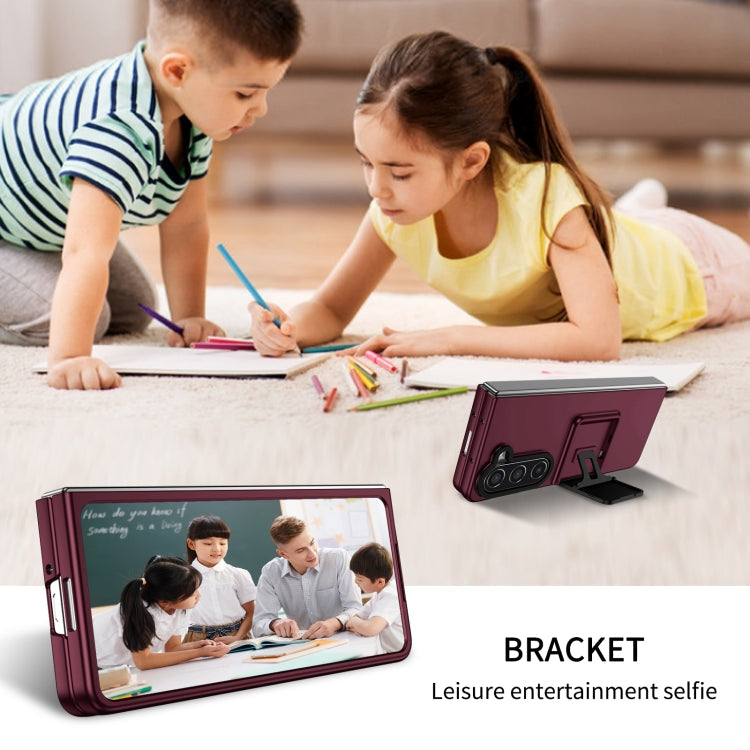 For Samsung Galaxy Z Fold5 Three-dimensional Folding Holder PC Phone Case(Wine Red)