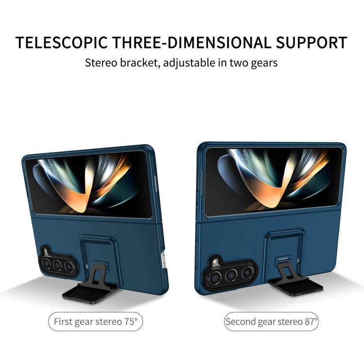 For Samsung Galaxy Z Fold5 Three-dimensional Folding Holder PC Phone Case(Blue)