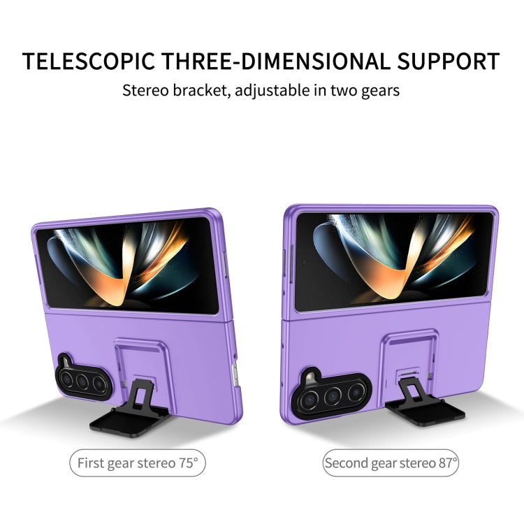 For Samsung Galaxy Z Fold5 Three-dimensional Folding Holder PC Phone Case(Purple)