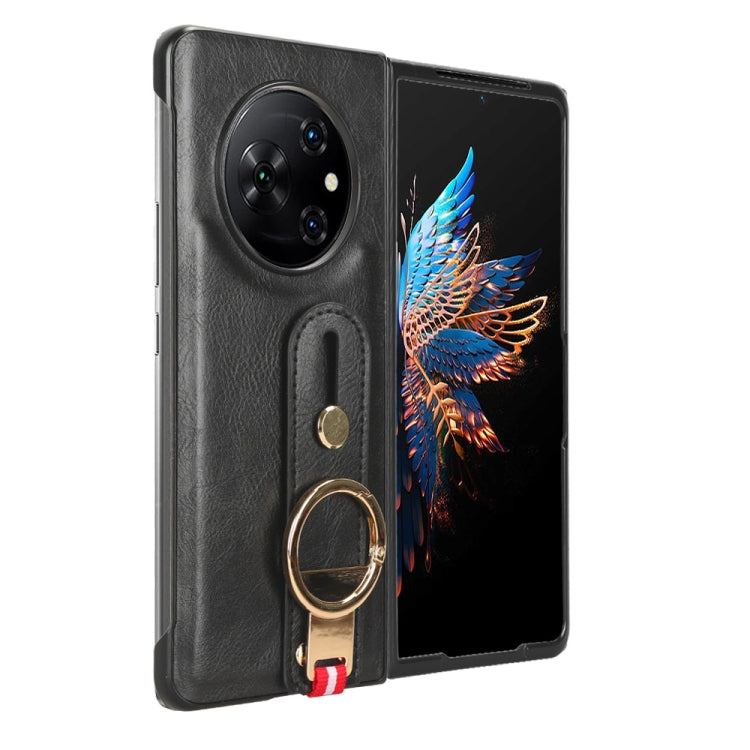 For Tecno Phantom V Fold Wristband Leather Back Phone Case(Black)