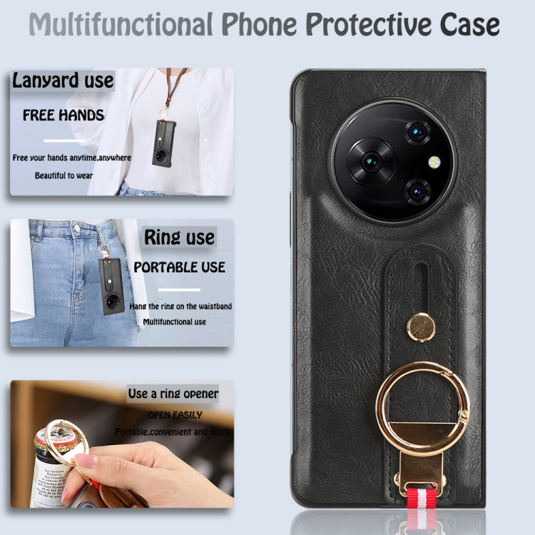 For Tecno Phantom V Fold Wristband Leather Back Phone Case(Black)