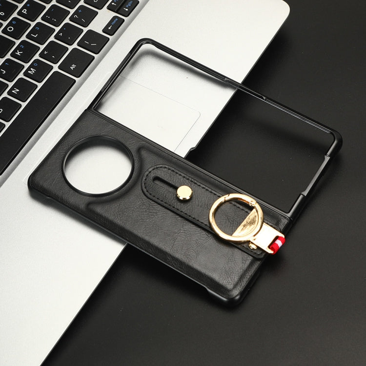 For Tecno Phantom V Fold Wristband Leather Back Phone Case(Black)