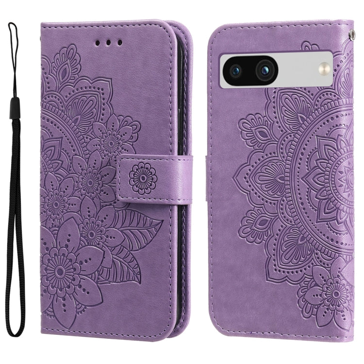 For Google Pixel 7a Seven-petal Flowers Embossing Leather Phone Case(Light Purple)