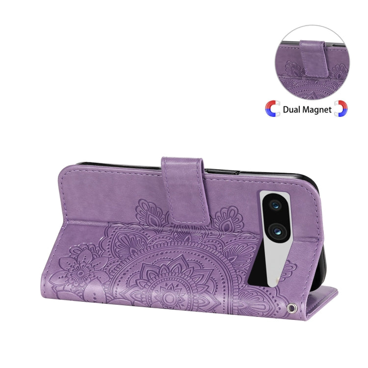 For Google Pixel 7a Seven-petal Flowers Embossing Leather Phone Case(Light Purple)