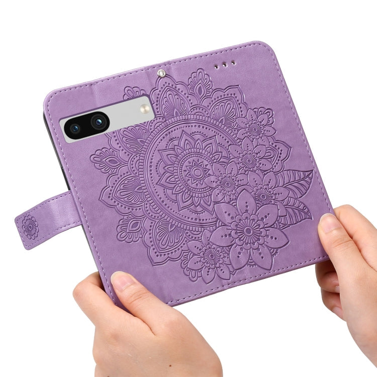 For Google Pixel 7a Seven-petal Flowers Embossing Leather Phone Case(Light Purple)